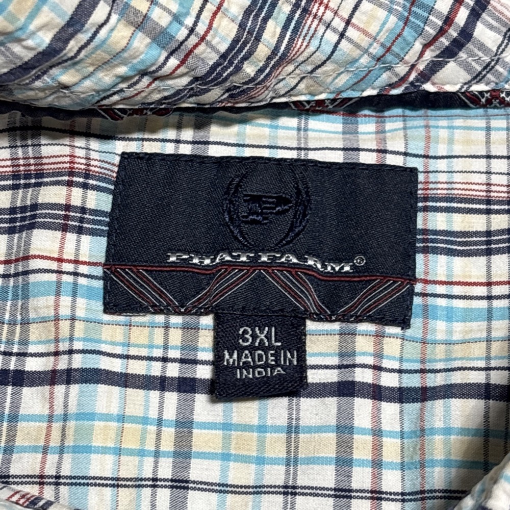 Vtg 90s Phat Farm Shirt Mens Color Cage White Blue Red Plaid Hip Hop Y2K 3XL - Picture 14 of 16